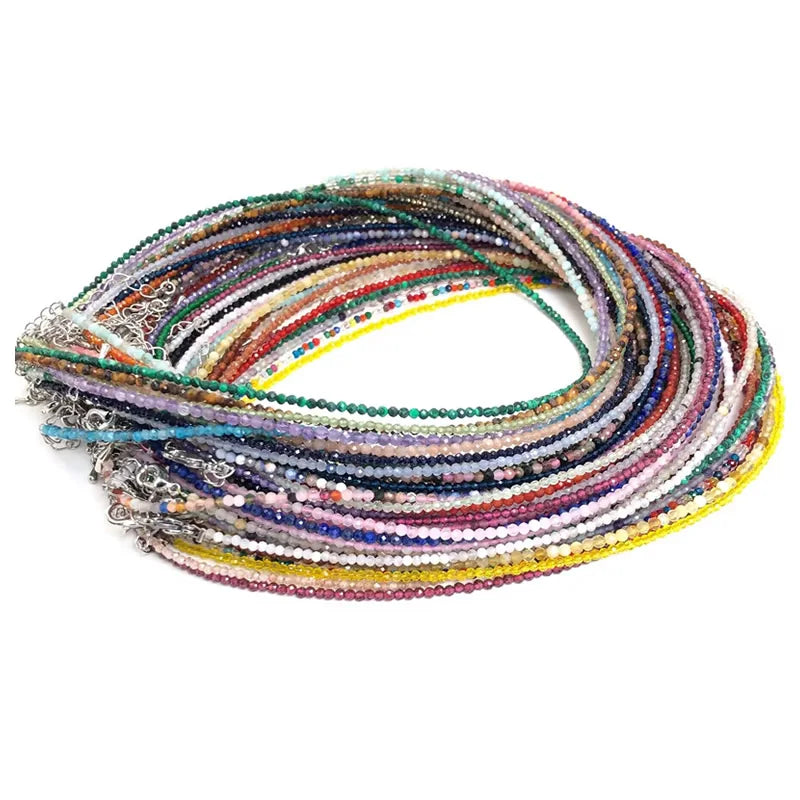 2-3mm Natural Stone Beaded Necklace Handmade Mini Tourmaline lapis crystal Energy Healing Female Bracelet for Women Jewelry Gift