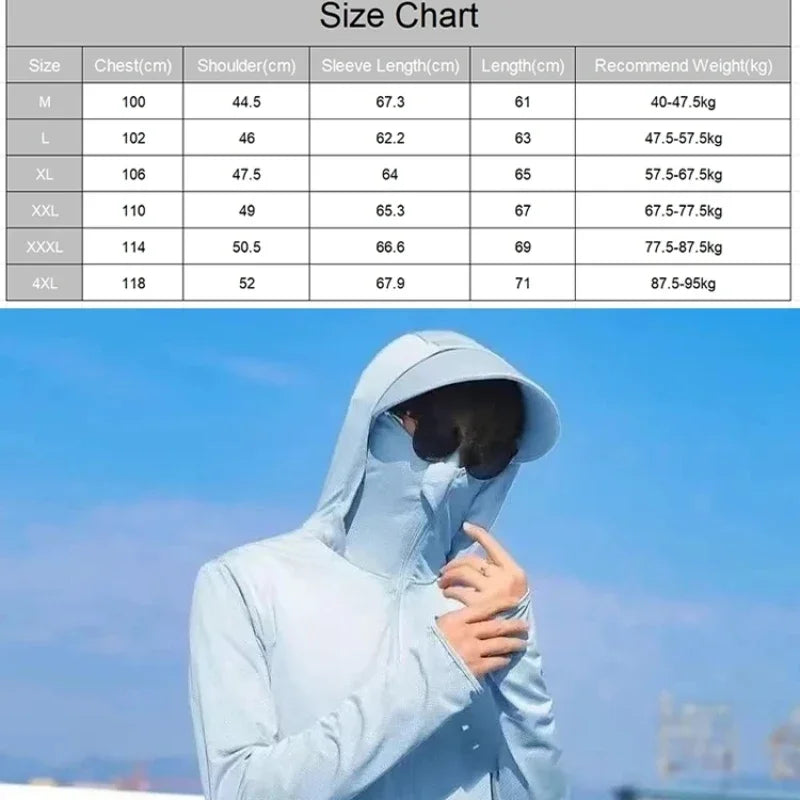 UPF 50+ Sunscreen Jacket for Men -Waterproof Hooded Windbreaker for Summer Fishing and Hunting Quick Dry Sun Protection Clothing