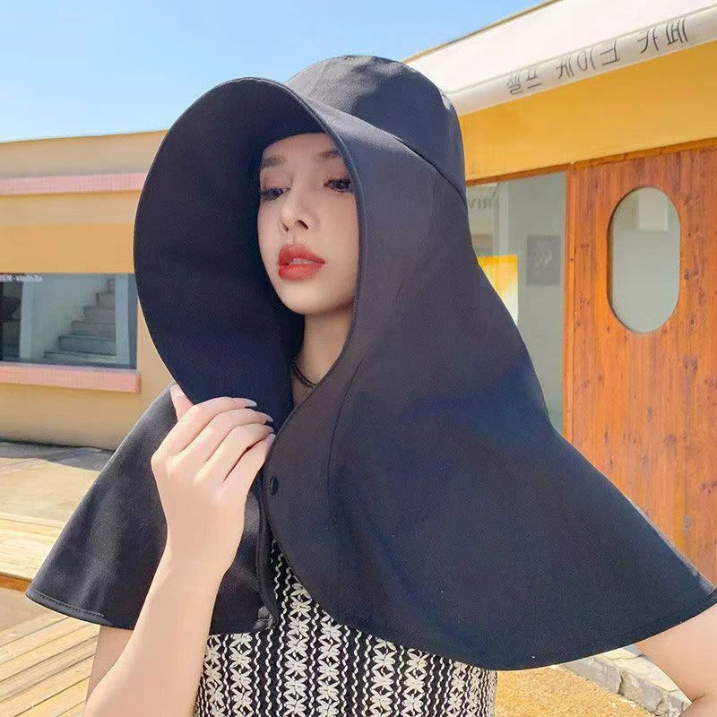 Summer Large Shawl Sun Hat For Women Outdoor UV Anti Neck Protection Fisherman Hat Ladies Outdoor Travel Sunscreen Ponytail Cap