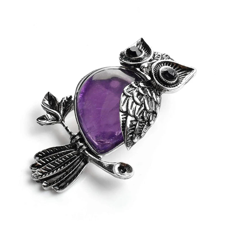 Owl Necklace Healing Crystal Stones Pendant Necklaces for Women Men Natural Amethyst Rose Quartz Gemstone Jewelry