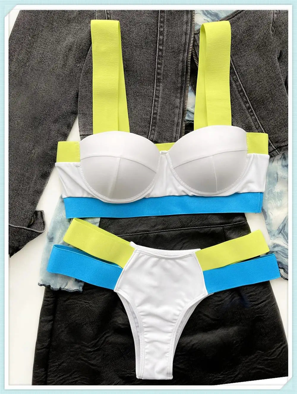 Solid Bandage Bikini Women Push Up Swimsuit Sexy Swimwear Female Brazilian Bathing Swimming Suit Bather Splicing Color Beachwear