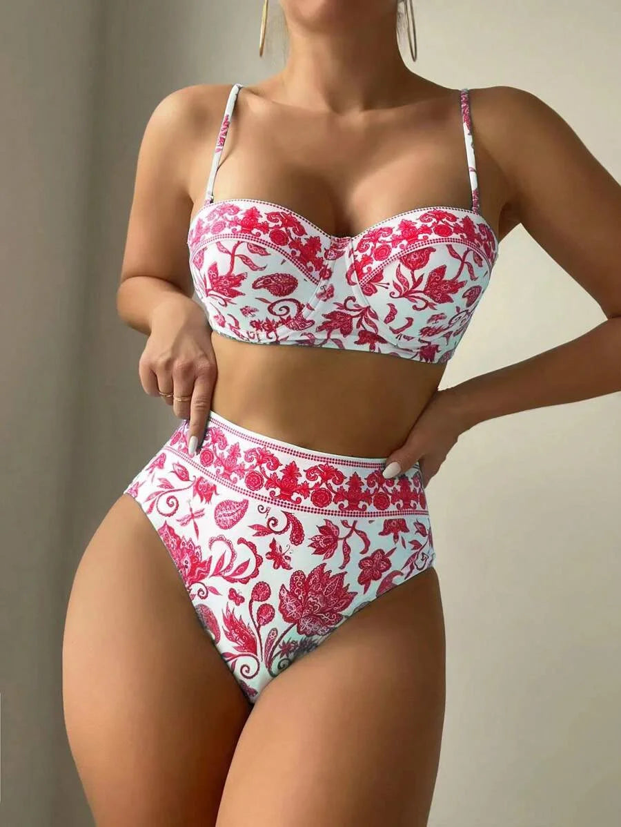 2025 High Waist Bikinis Women Print Push Up Swimsuit Floral Swimwear Female Bathers Bathing Swimming Suit Summer Beachwear
