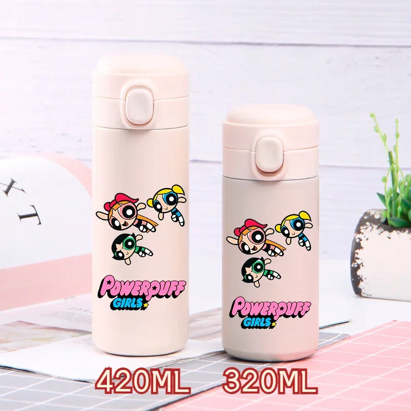 320ml/420ml The Powerpuff Girls Portable Large Capacity Sport Water Bottle Children Drinking Cup Thermal Stainless Steel