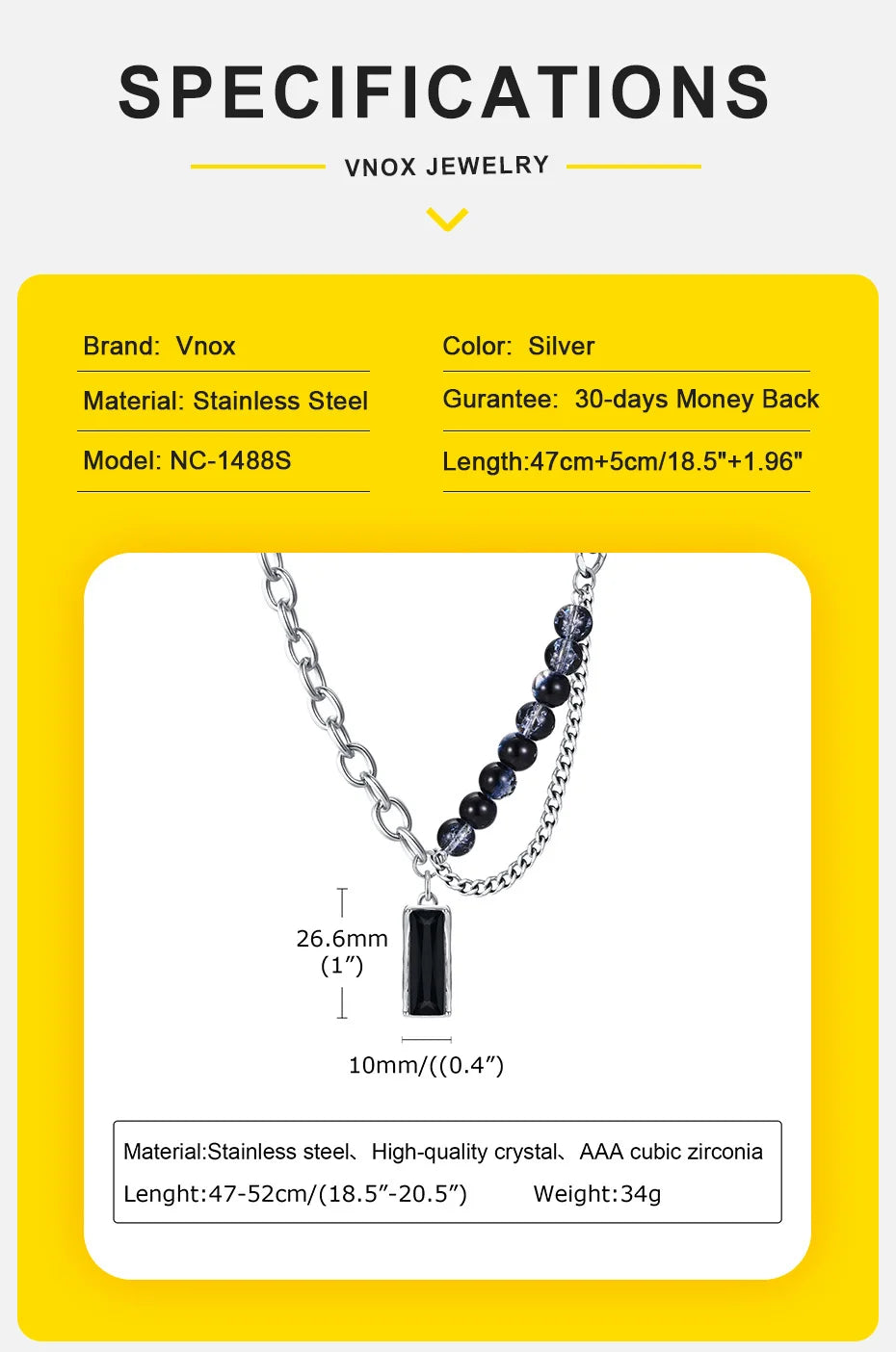 Vnox Stylish Black Stone Choker Necklaces for Men Women, Double Layers Chain Collar,Valentine's Father's Day Birthday Party Gift