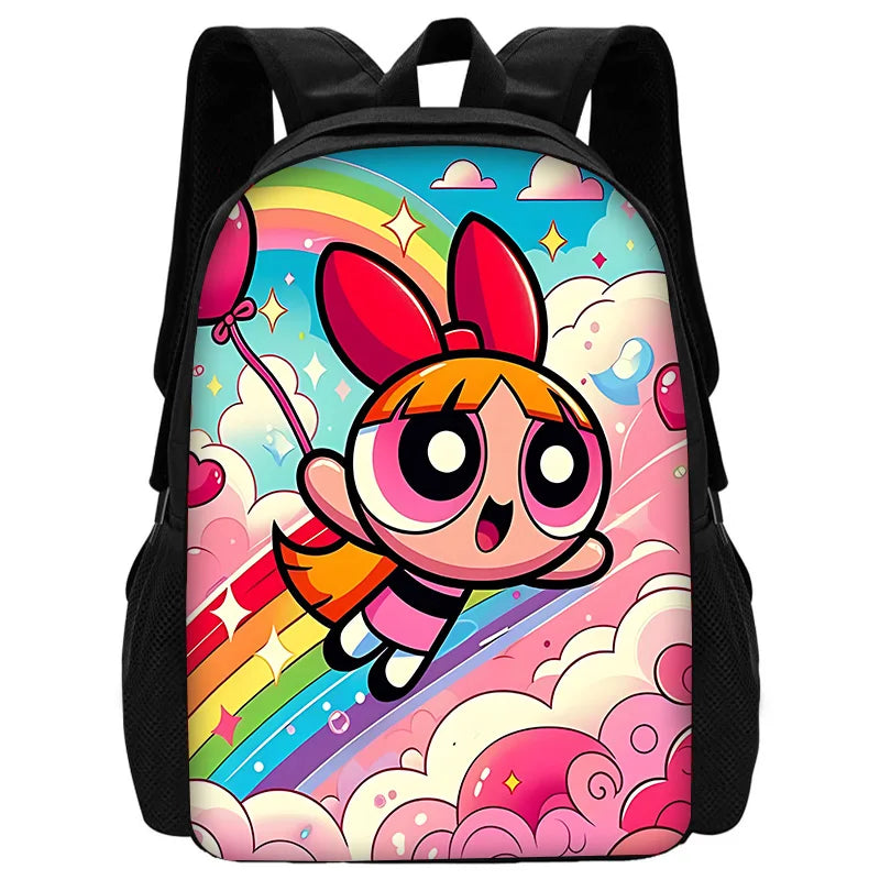 Cute P-PowerpuffS Girls 3 pcs set Child School Backpack with Lunch Bags ,Pencil Bags ,School Bags for Boys Girls Best Gift