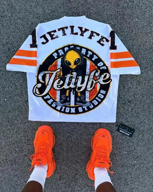 Retro new 33 letter printed mesh women sports and fitness patchwork Y2k men and women casual hip-hop T-shirt goth