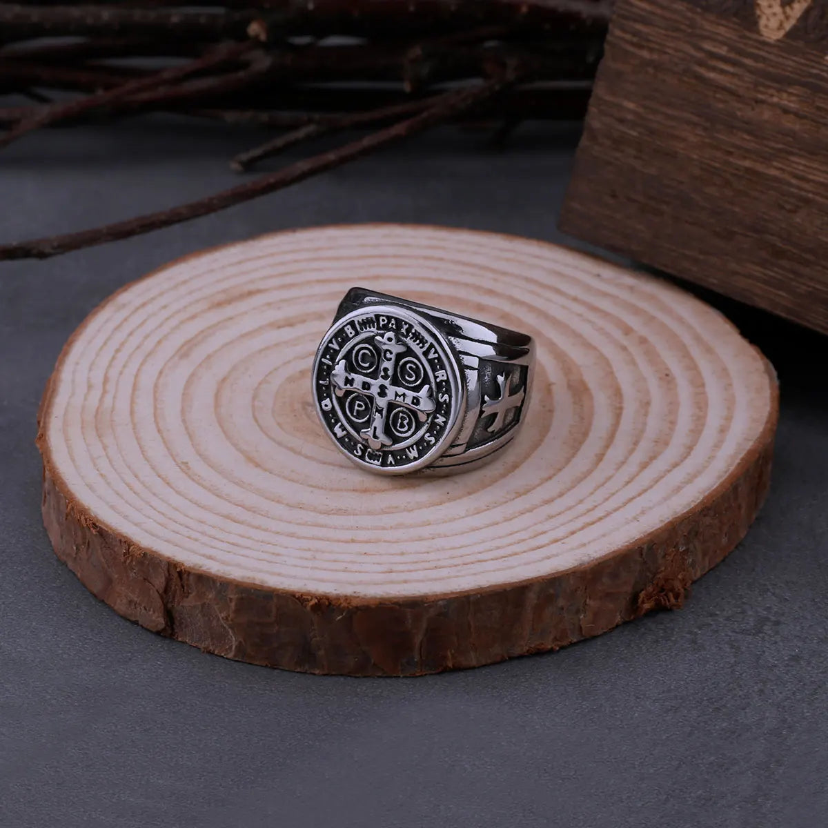 Vintage Saint Benedict's Christian Cross Ring Ring Men's Hip Hop Religious Biker Ring Stainless Steel Jewelry Boyfriend's Gift