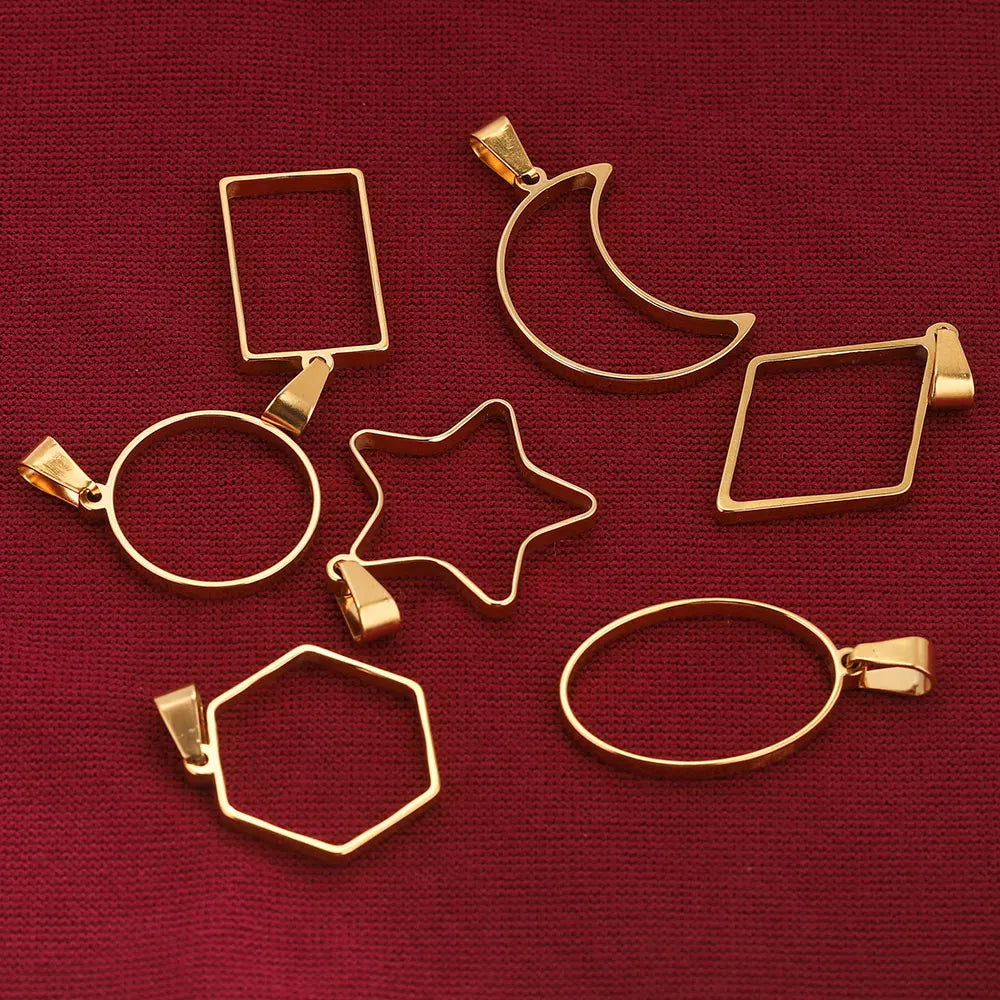 5pcs Stainless Steel Heart Square Silicone Mold Charm Frame Bezel Pendant Base Diy UV Resin Cameo Blanks Earrings Jewelry Making