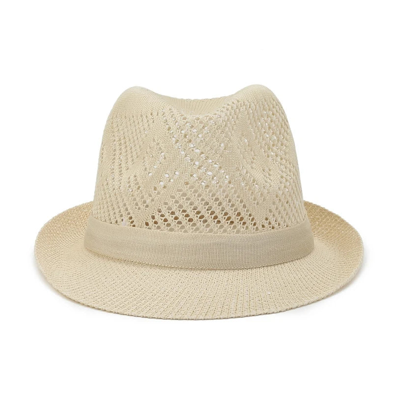 Hollow Out Breathable Shade Solid Color Men Beach Hat Sun Protection Spring Summer Outdoor Jazz Hat Straw Cap