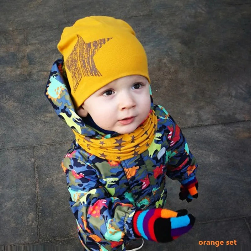 Star Print Cotton Baby Hat Autumn Winter Baby Girls Hat Boys Cap Toddlers Infant Cap Scarf Children Bonnet Hats