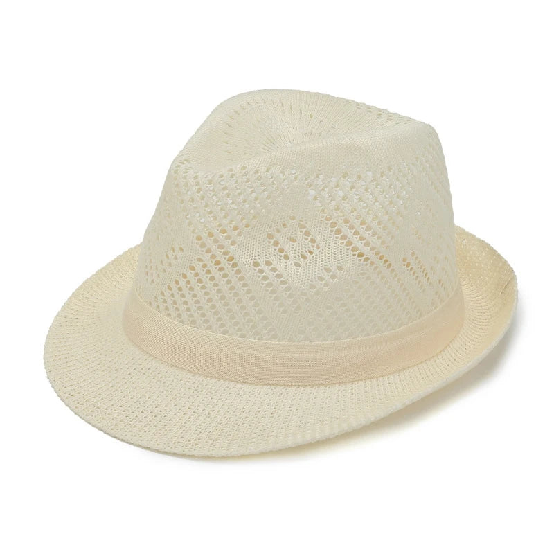 Hollow Out Breathable Shade Solid Color Men Beach Hat Sun Protection Spring Summer Outdoor Jazz Hat Straw Cap