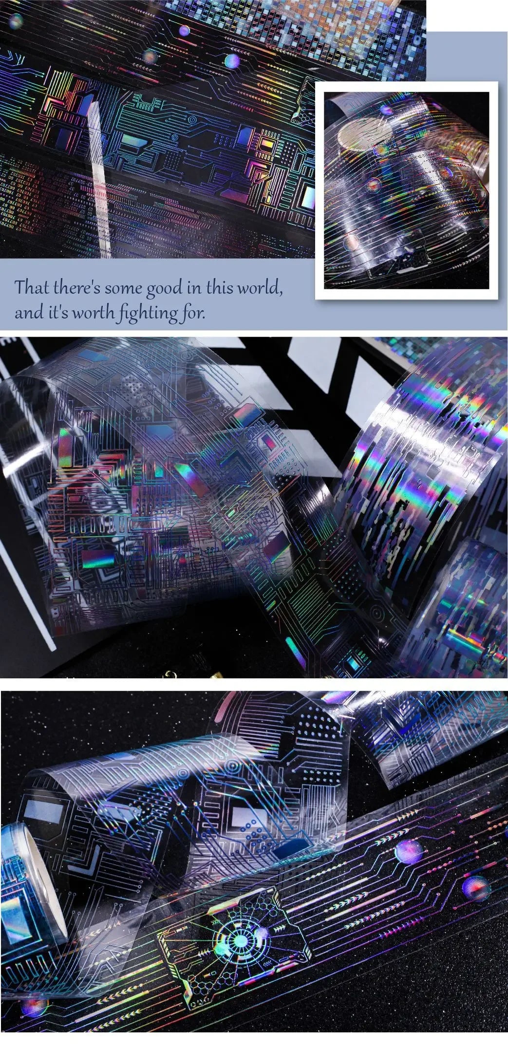 JIANWU 50mm*200cm Punk Circuit Series Vintage Laser Material Collage Landscaping PET Tape Creative DIY Journal Stationery