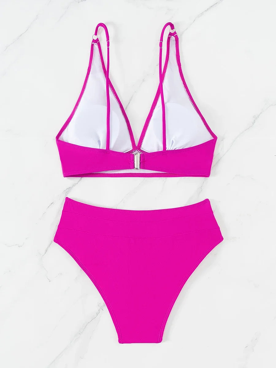 V Neck Bikinis 2024 Women High Waist Swimsuit Print Sexy Swimwear Female Bathers Bathing Swimming Swim Suit Beachwear Summer