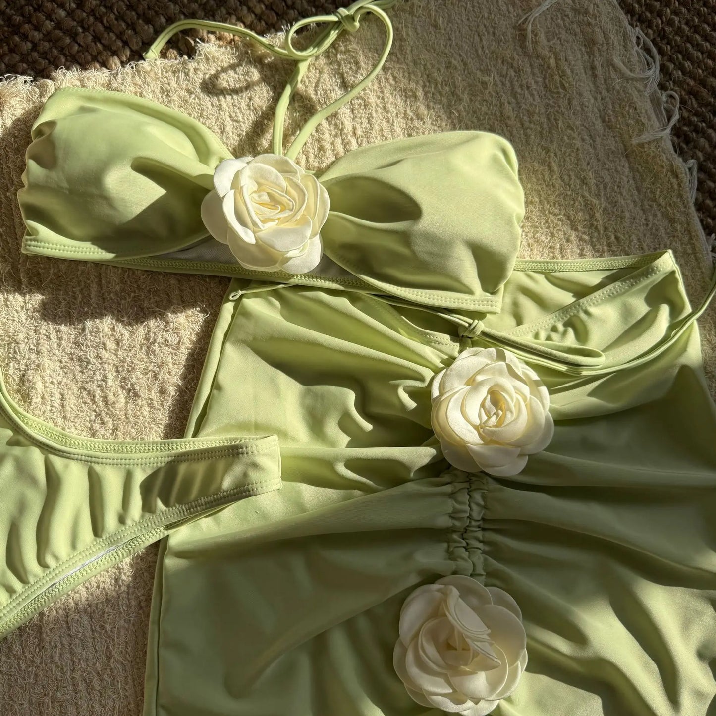 Bikini Set With Skirt 3 Pieces Swimwear 2024 Trend Sexy Halter Swimsuit Women Bathing Suit Black Apricot Bikinis