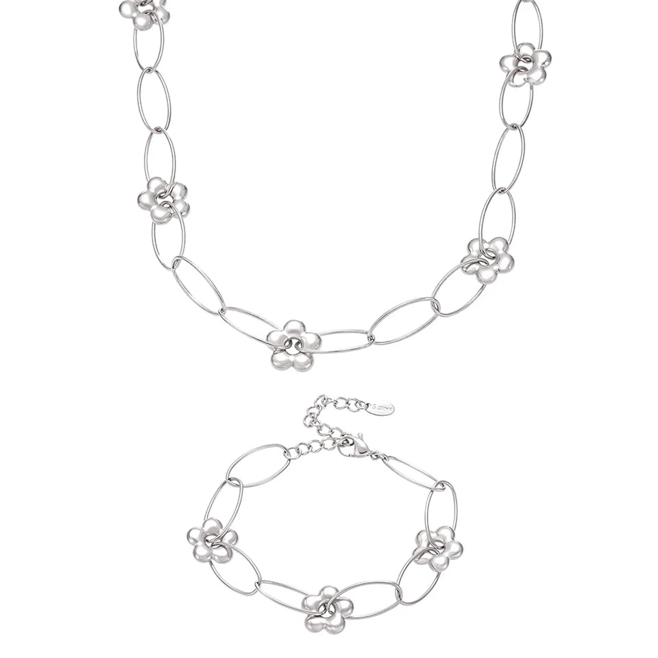 Chain Necklace Bracelet In Stainless Steel With 18k Gold Plated Waterproof Non Tarnish Bracelets Necklaces Jewelry Set For Women