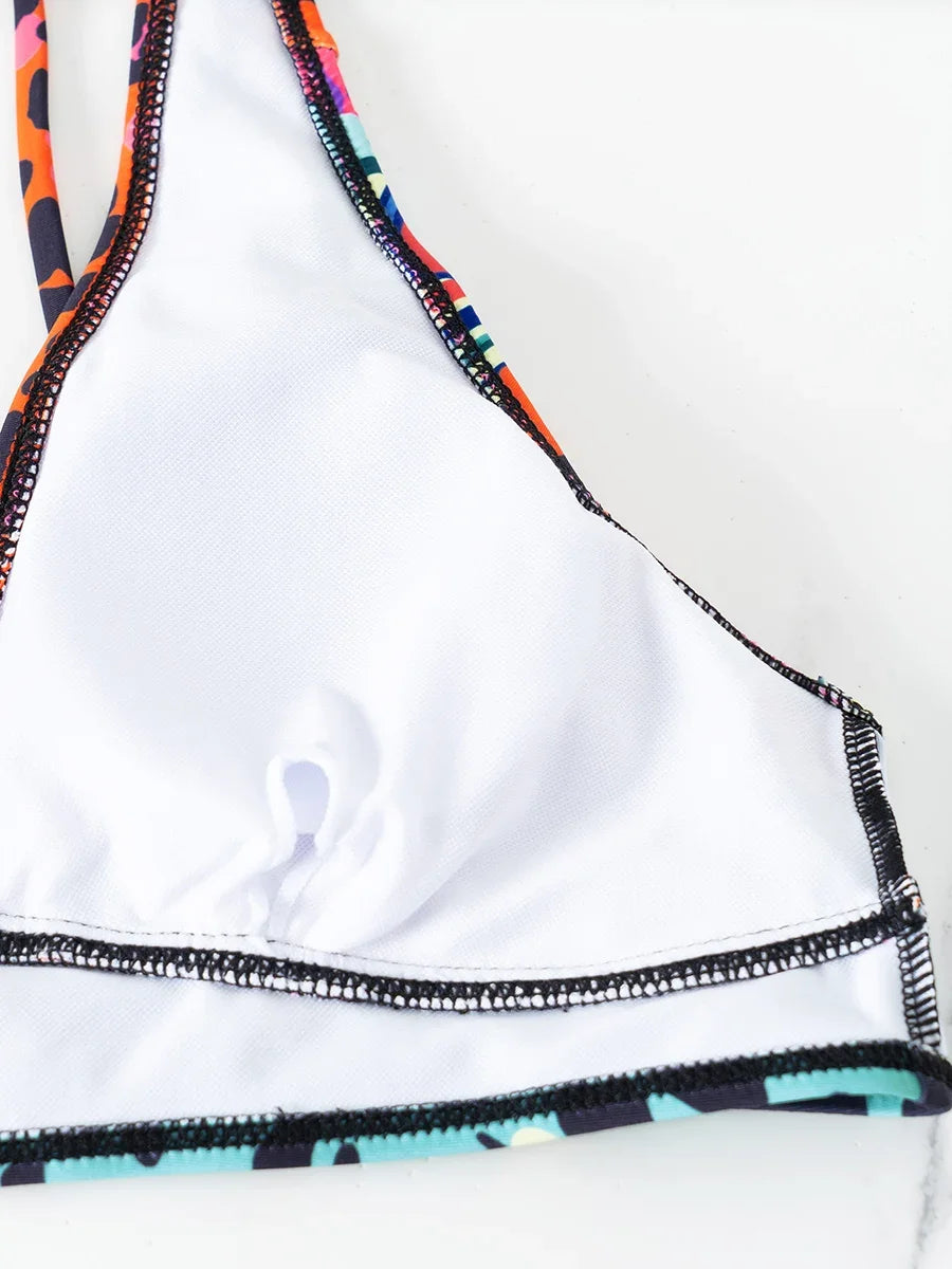 V Neck Bikinis 2024 Women High Waist Swimsuit Print Sexy Swimwear Female Bathers Bathing Swimming Swim Suit Beachwear Summer