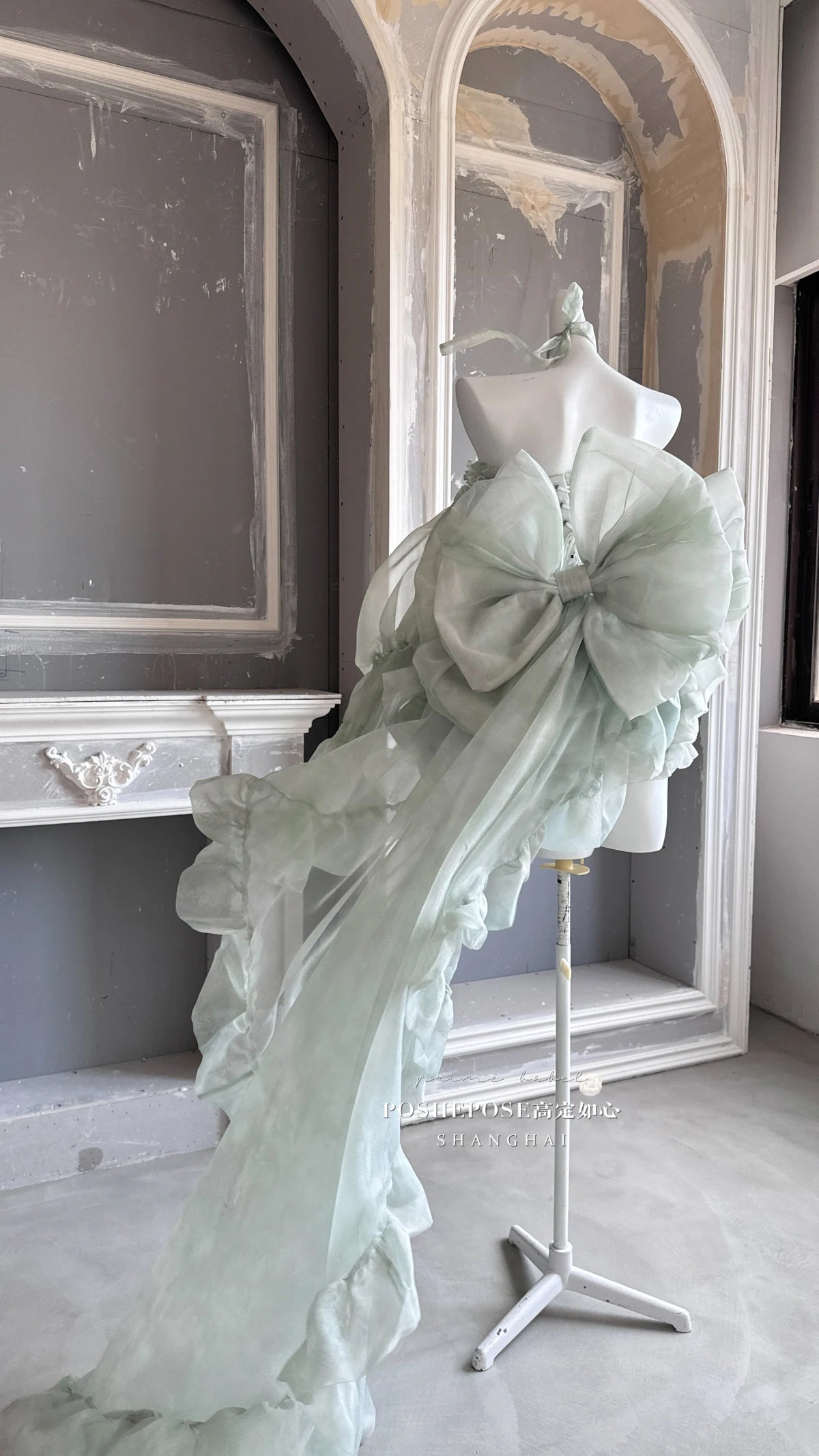 High Street Women's Mint Green Strapless Bowknot Sweet Fairy Organza Dress 2024 New Elegant Big Bow Trailing Party Wedding Dress