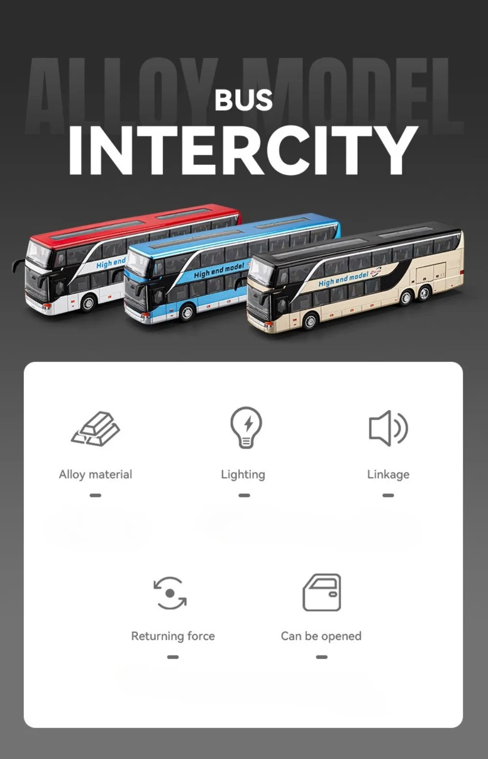 1:30 Business Single Alloy Diecast Double Decker Bus Model Toys Car Doors Opened Sound Light Pull Back Cars Child Christmas Gift