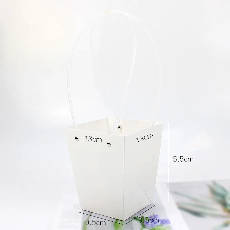 10pcs Christmas Gift Flower Kraft Paper Handbag Flower Arrangement Portable Box Rectangular Trapezoidal Flower Handheld Gift Box