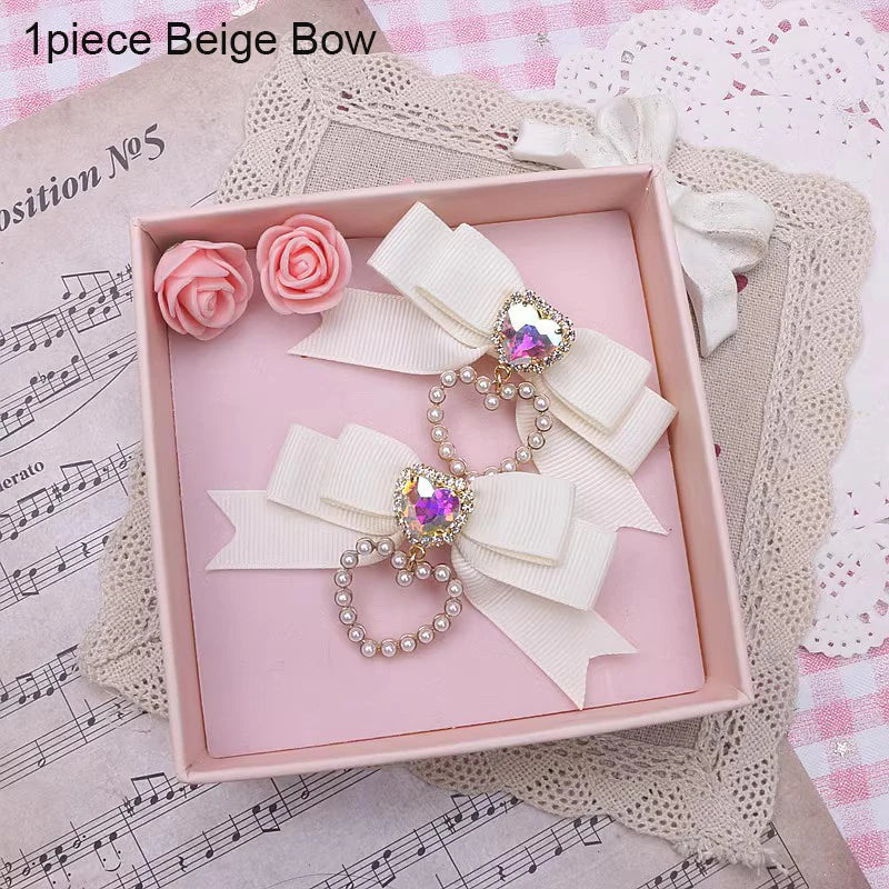 Bow Hair Clip Buckles for Girl Woman's Heart Diamond Hairpin y2k Accersories Trendy Lolita Hairclip Handmade