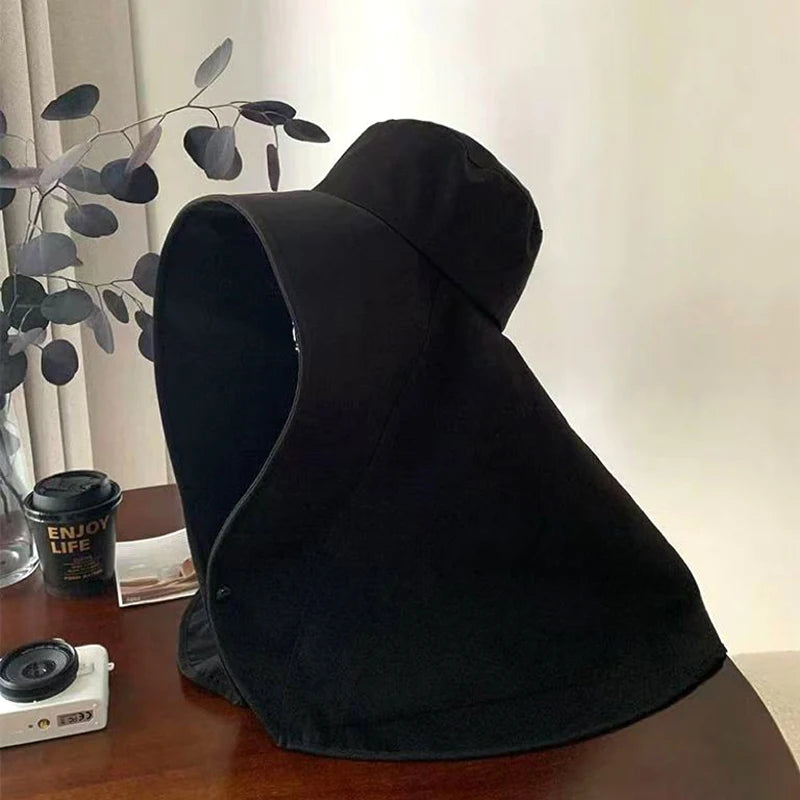 Summer Large Shawl Sun Hat For Women Outdoor UV Anti Neck Protection Fisherman Hat Ladies Outdoor Travel Sunscreen Ponytail Cap