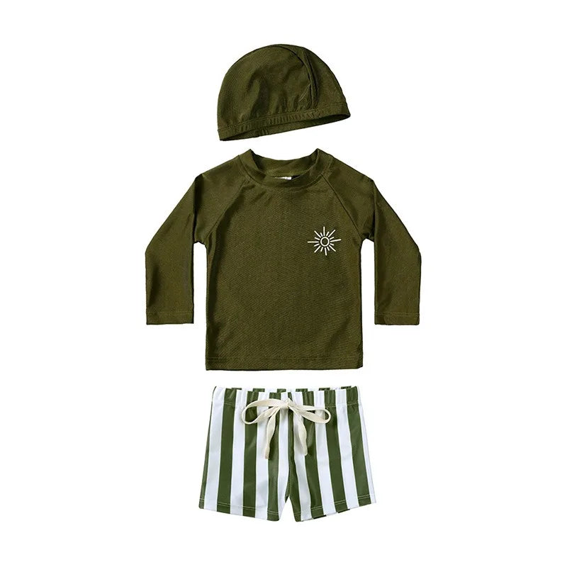 2025 Summer Kids Boy Swimsuits Sun Protection Vacation Beach Pants Long sleeve Tops with Hat Children Surfing Swim Suit 1-7T