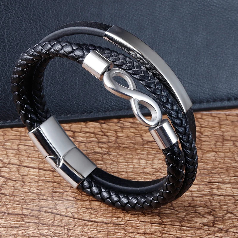 Classic Double-layer Accessories Specially Designed Stainless Steel Men's Leather Bracelet Multi-Color Combination Surprise Gift