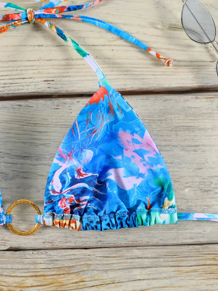 Print Bikini Set Tie Dye Bikinis Sexy Swimwear Women Block Color Adjust Bathing Suit High Quality Bandage Swimsuit Female