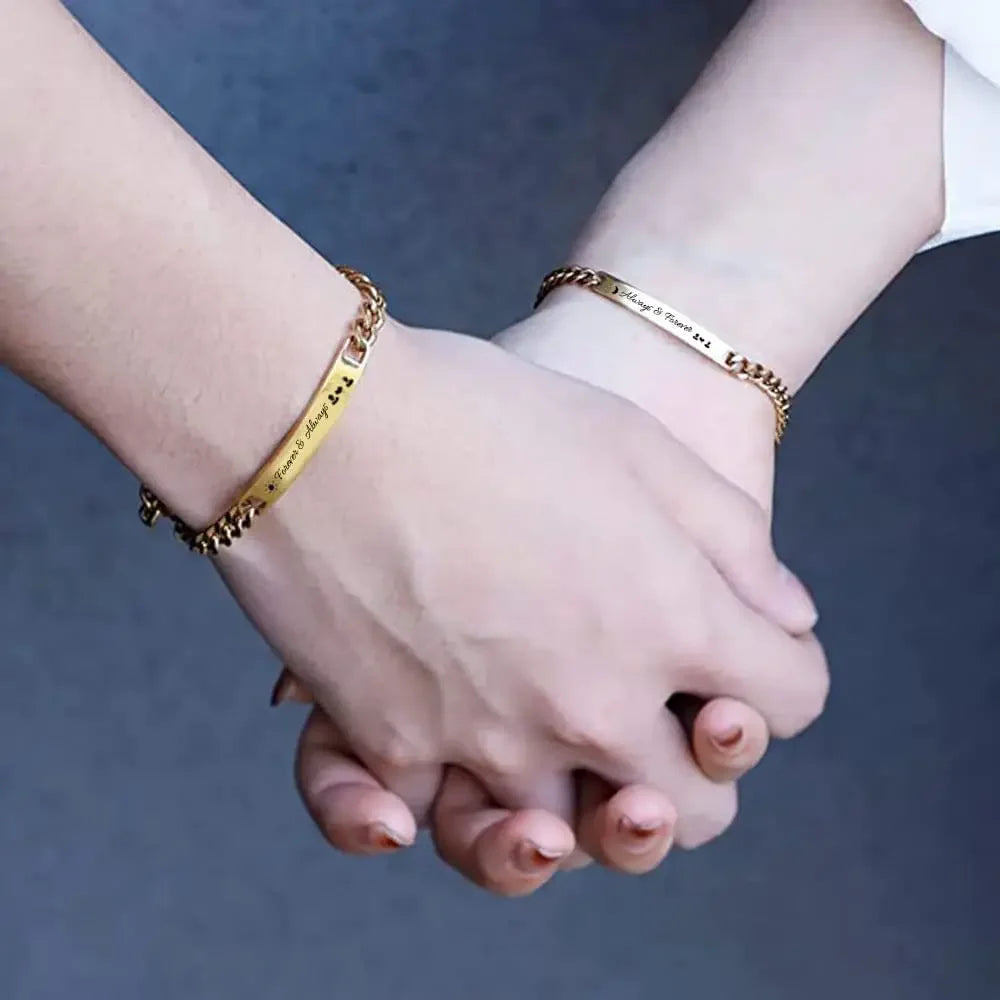 2pcs/set Customized Name Bracelet Made of Stainless Steel Couple Gift Included Jewelry Box Supports Dropshipping 2025 Hot