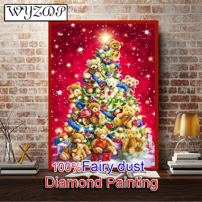 WYZDP 100% Fairy Dust Diamond Painting Christmas tree Diamond embroidery Christmas gift Stitch Diamond Art Full Crystal Decor