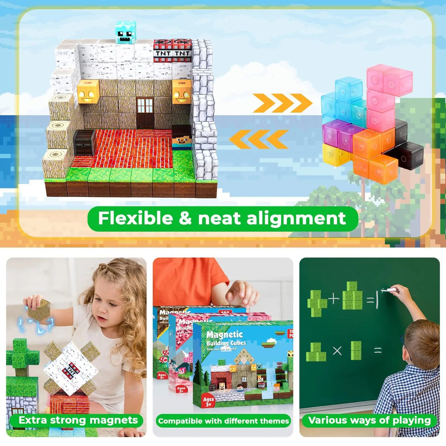 Magnetic Building Blocks DIY Magnets Toys Mine World Magnet Cubes Stacking STEM Toys Construction Toys Children's Christmas Gift