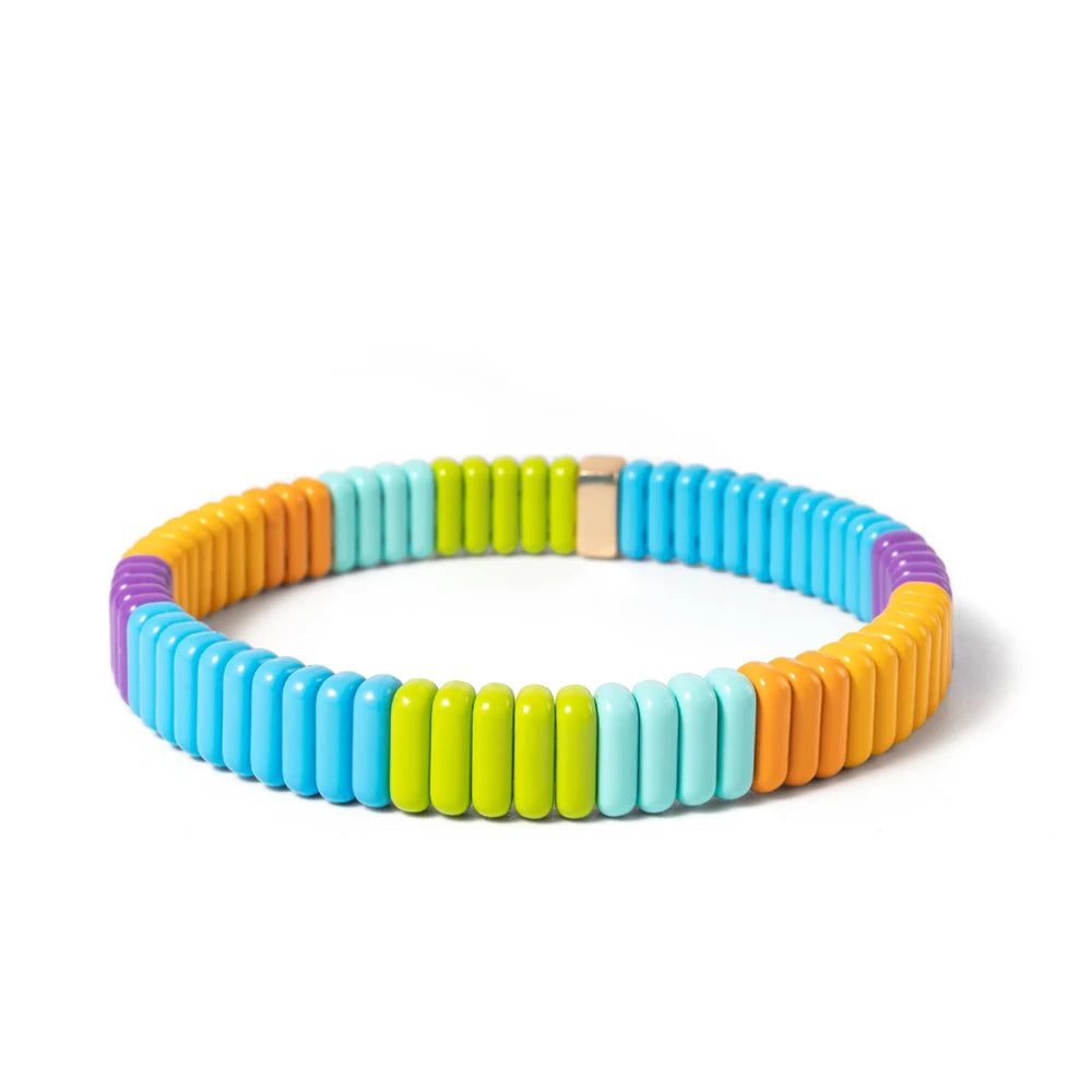 2024 New Design Elatic Rainbow Bracelets For Women 2X8MM Rectangle Beads Bracelets Bohemian Metal Bangle Colorful Jewelry