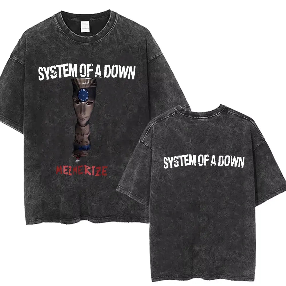 Washed Vintage System of A Down Toxicity Music Album Cover T-shirts Men Women Rock Oversized 90s Alternative Metal Merch T Shirt