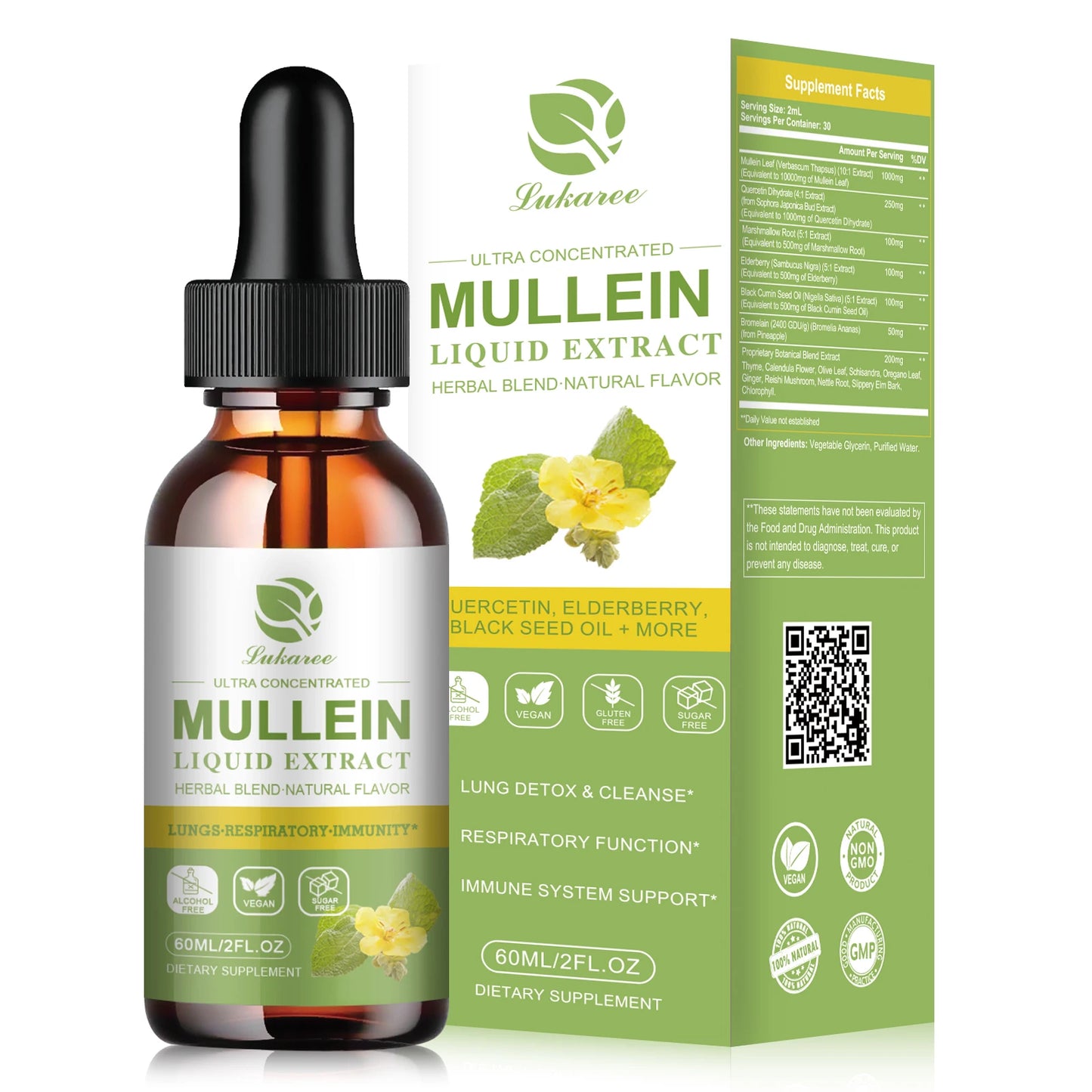 Mullein Drops for Lungs - Mullein Leaf Extract Supplement  - Lung & Bronchial Cleanse - Respiratory Health Support