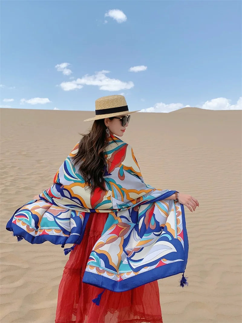 Travel Beach Sunscreen Scarves for Women Bikini Large Sarong Wrap Scarf Brazilian Swimsuit Bathing Cover-ups 17 Styles 90x180cm