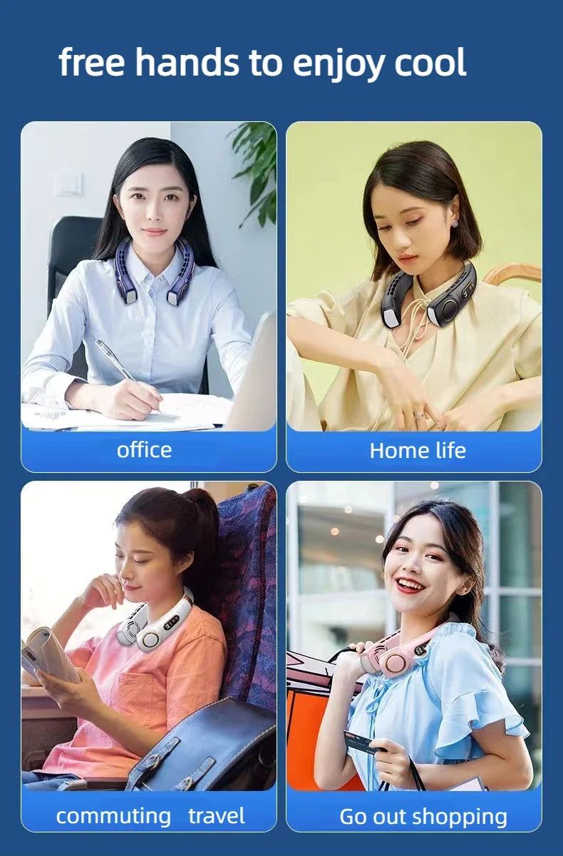 Portable Neck Fan Personal 4000mah Bladeless Cooling Neck Fan Blow Cold Air Neck Cooler Wearable Fan Around Your Neck Adjustable