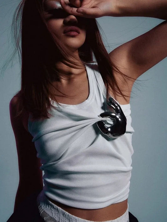 Sequined Tank Top Women Edgy Clothes Y2k Accessories Sleeveless Ropa De Mujer Solid Color Camison Verano Slim Fit Streetwear