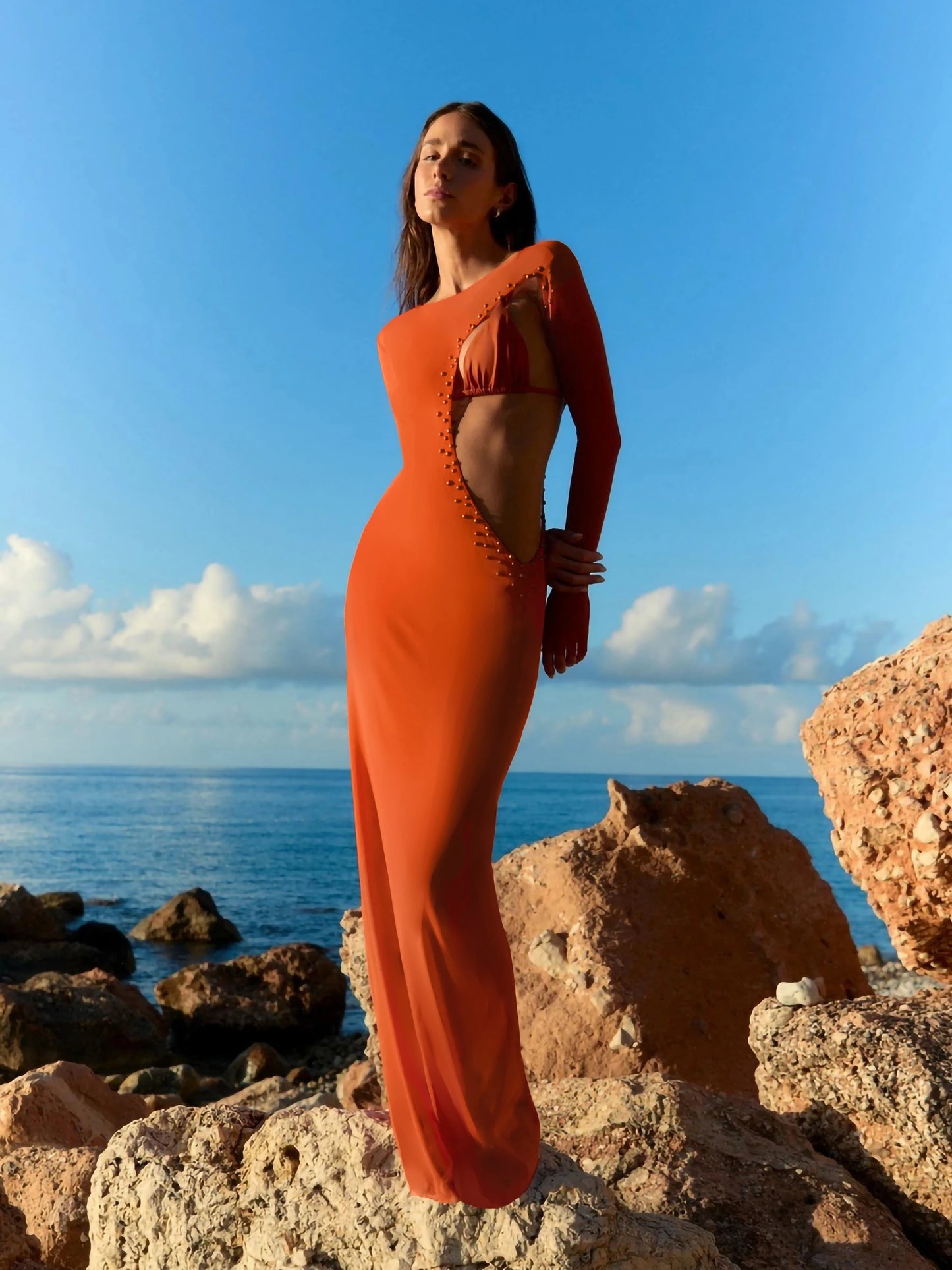 2025 New 3 Pieces Bikinis Sets Rivet Beach Cover up Hollow Out Beachwear Sexy Women's Swimsuit Cover-ups Strappy Beach Wear