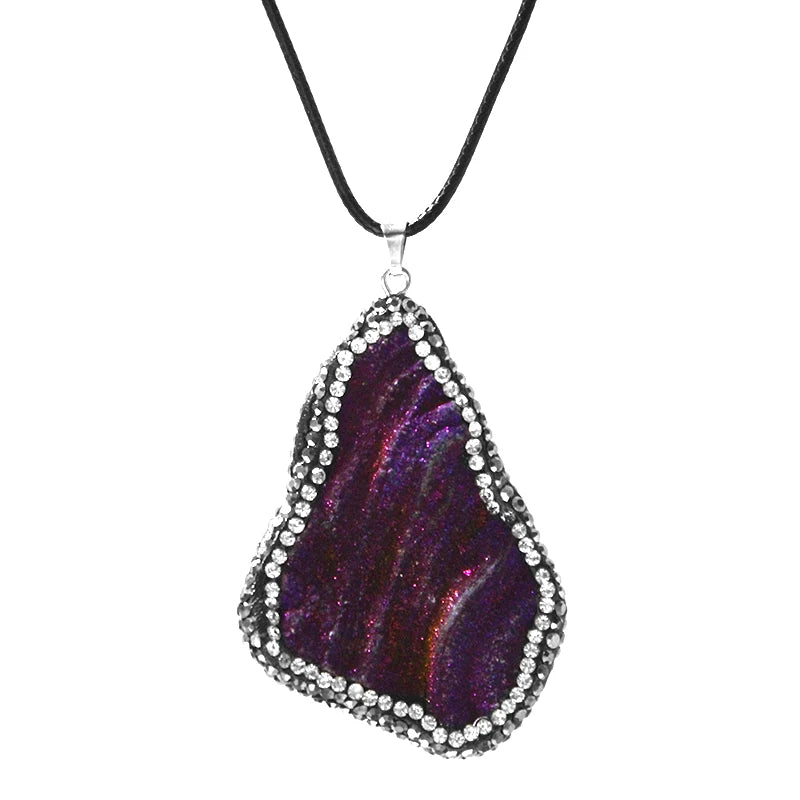 Micro Inlay Rainbow Sun Agate Galaxy Necklace for Women Ladies Irregular Rough Stone Pendant Reiki Healing Crystal Jewelry