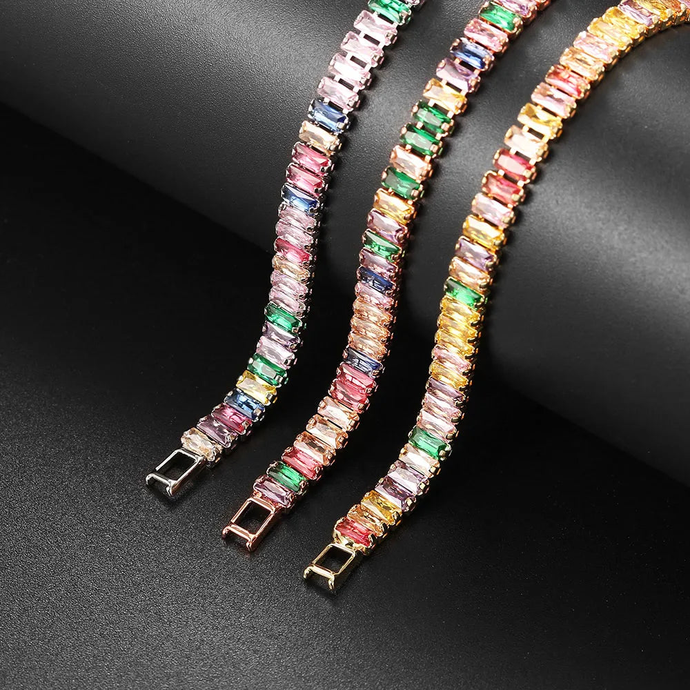 Rainbow Crystal Tennis Zircon Bracelets for Women Men Trendy Unisex Accessories Squares CZ Chain on Hand Classic Jewelry H167