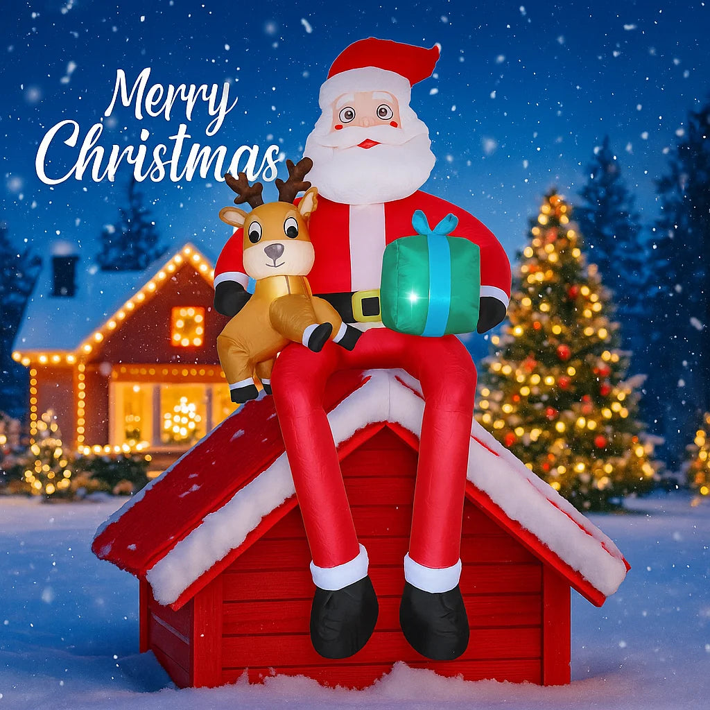 9.5FT Inflatable Model Christmas Santa Claus Decoration Reindeer Ornament Christmas Gift LED Home Gifts Supplies Xmas Yard Decor