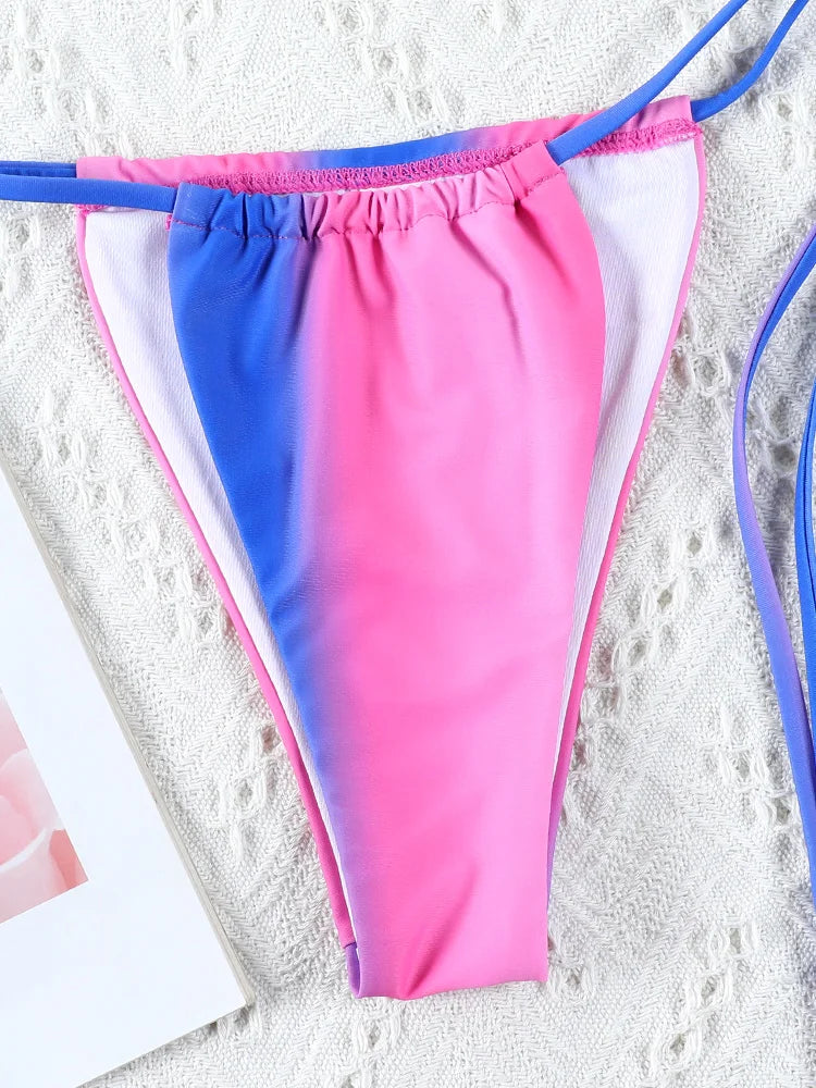 Print Bikini Set Tie Dye Bikinis Sexy Swimwear Women Block Color Adjust Bathing Suit High Quality Bandage Swimsuit Female
