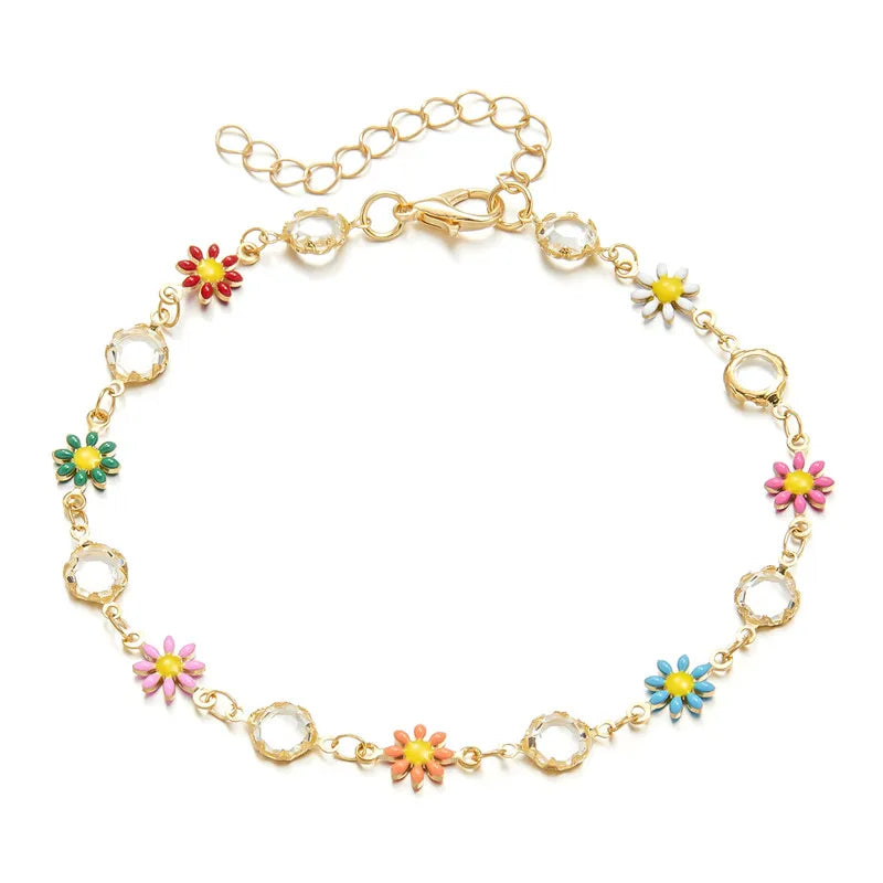 Exquisite Boho Candy Color Heart Shaped Crystal Bracelet for Women Fashion Charm Zircon Butterfly Pearl Metal Chain Bracelets