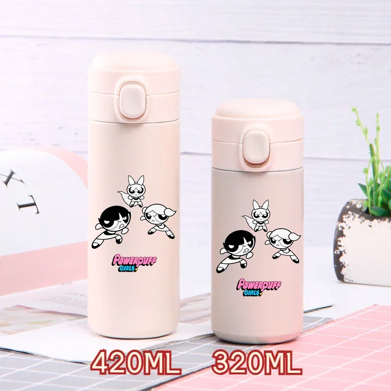 320ml/420ml The Powerpuff Girls Portable Large Capacity Sport Water Bottle Children Drinking Cup Thermal Stainless Steel