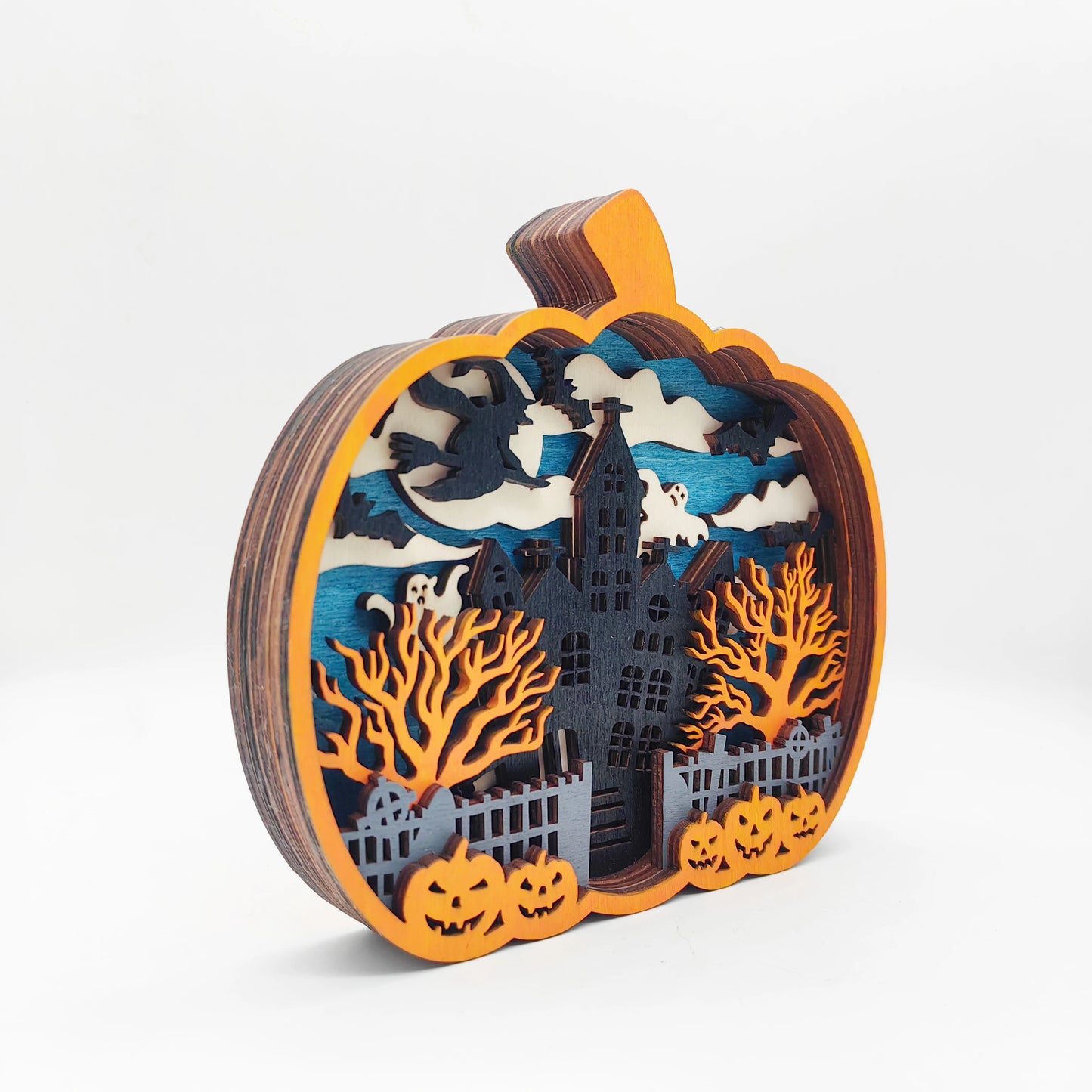 New Wooden Halloween Crafts Wooden Carved Halloween Pumpkin Ornaments Home Festival Decorations