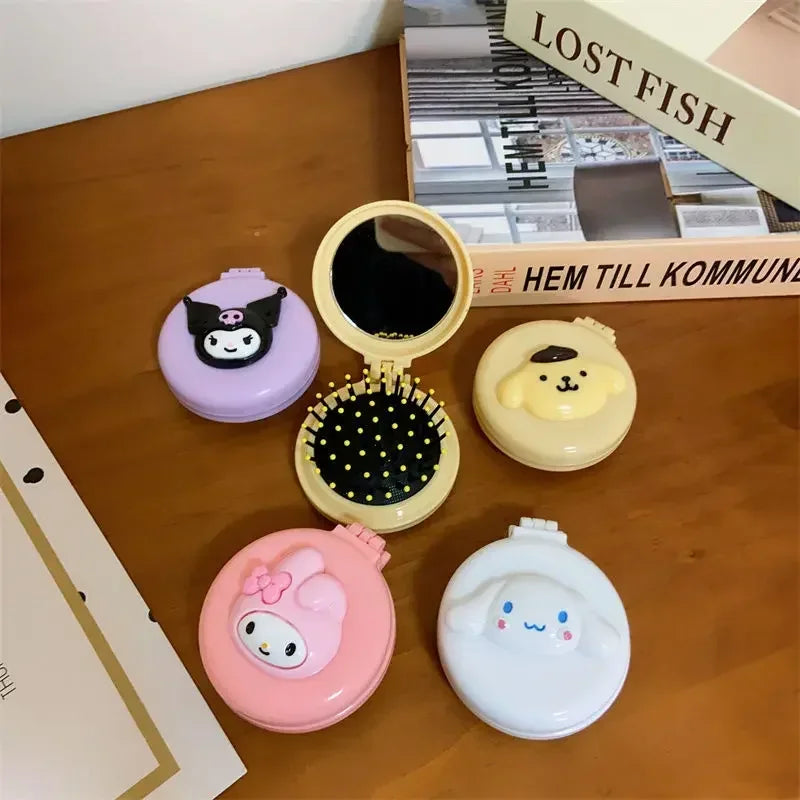 New Hello kitty Kuromi My melody  cartoon foldable comb mirror one-piece creative student portable dormitory make-up mirror