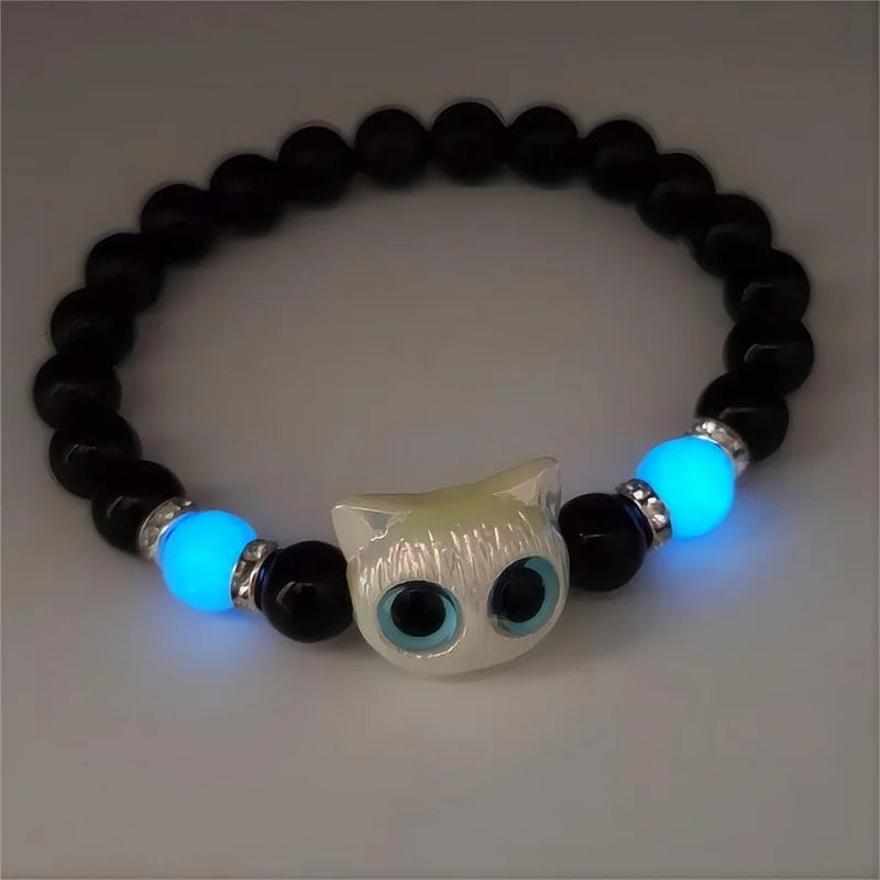 Luminous Matching Couples Bracelets Necklace for Women Men Cat Black White Cat Head Bangles Glow In The Dark Friendship Gift