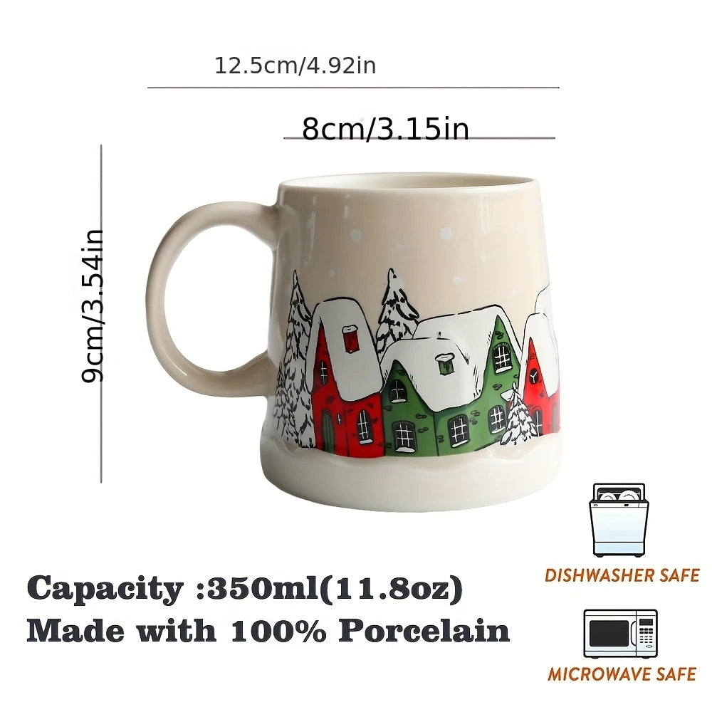 Creative Christmas Gift Idea - 350ML Adorable Ceramic Mug with Coaster Set for Coffee & Tea, High Aesthetic Home Office Cup