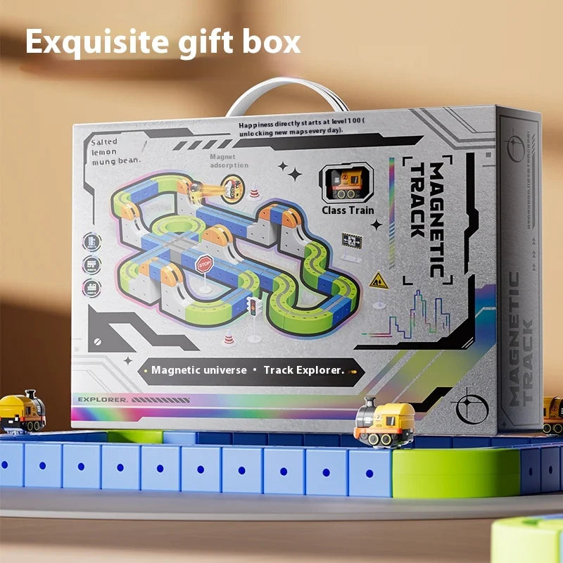 Magnetic Car STEM Racing Car Railtrack Set 2025 - Montessori Motorized Train & Gravity Maze Toy, Christmas Gift for Kids