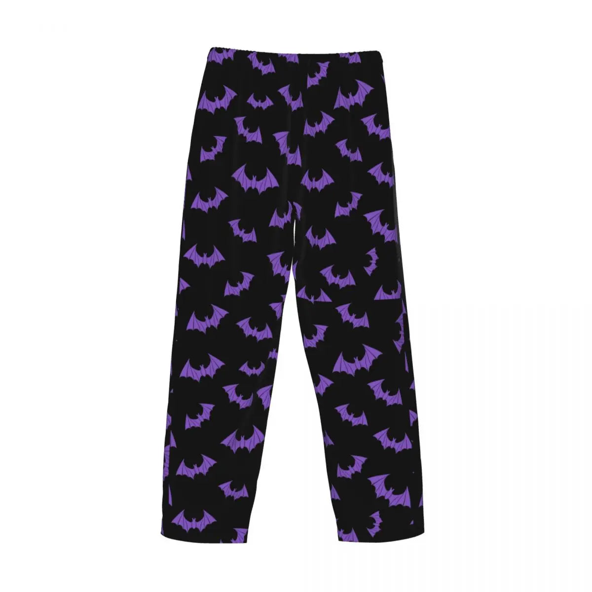 Custom Cute Spooky Halloween Bats Black And Purple Pajama Pants for Men Lounge Sleep Drawstring Sleepwear Bottoms with Pockets